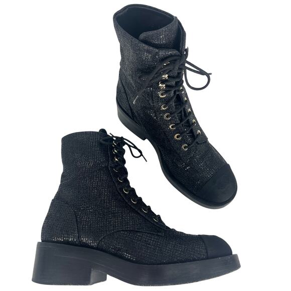 Chanel 2022 CC Logo Glitter Combat Boots Black Runway Virginie Viard 38.5 - Picture 6 of 16